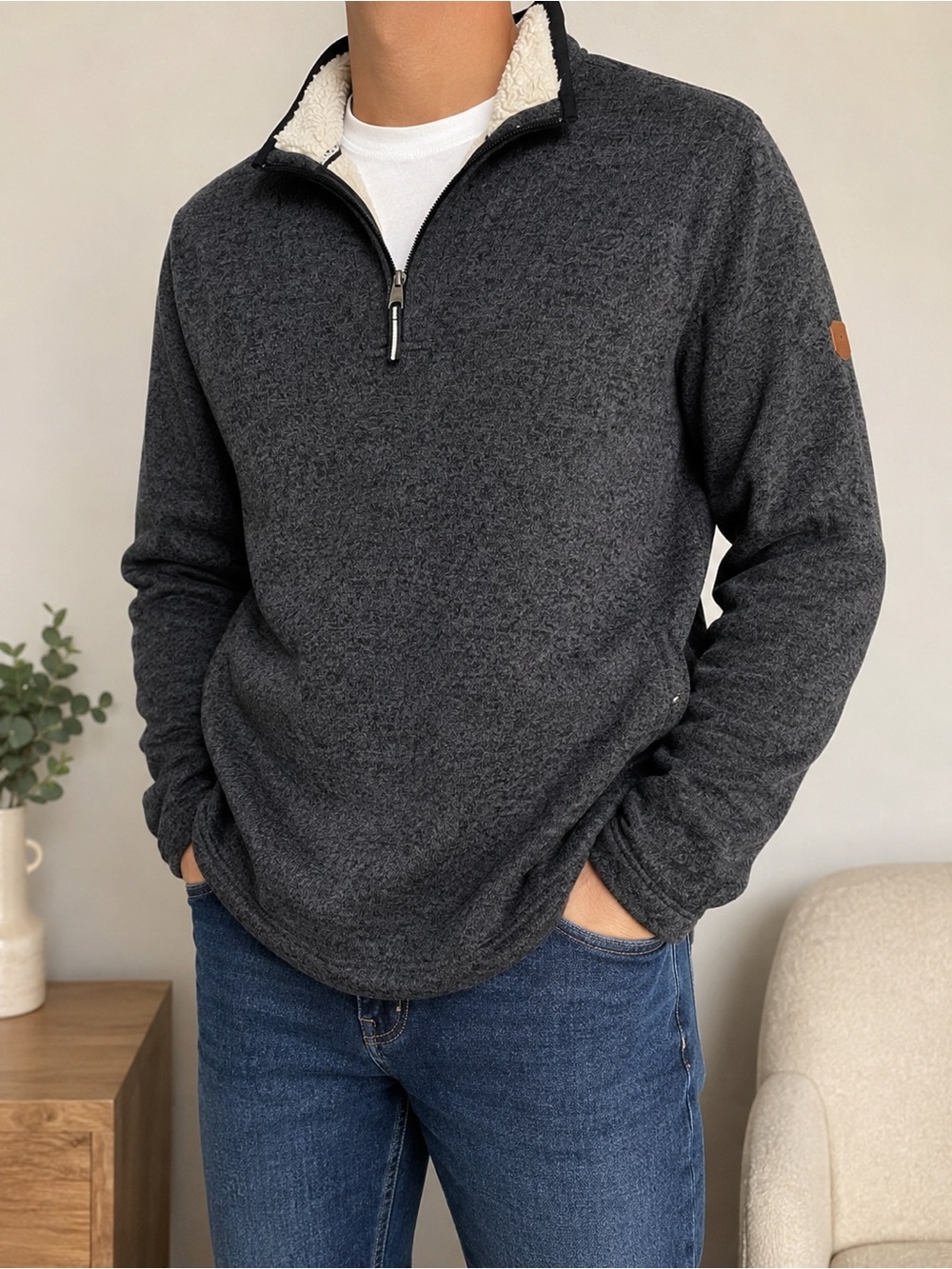 Orvis Sherpa Lined Quarter Zip Pullover XL Gray Fleece NWOT Cozy